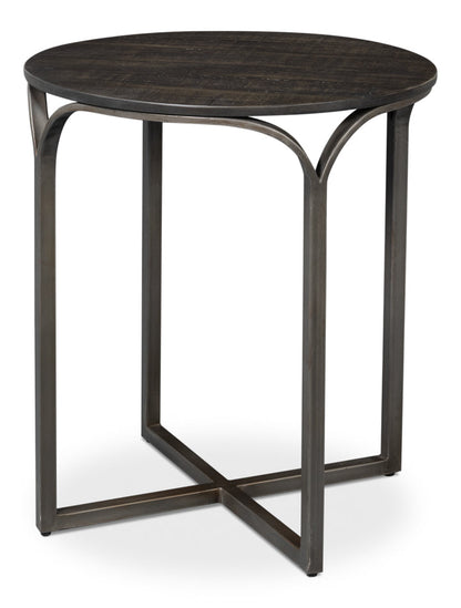 Jeromy Mango Wood and Metal Base Black Round End Table