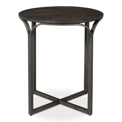 Jeromy Mango Wood and Metal Base Black Round End Table