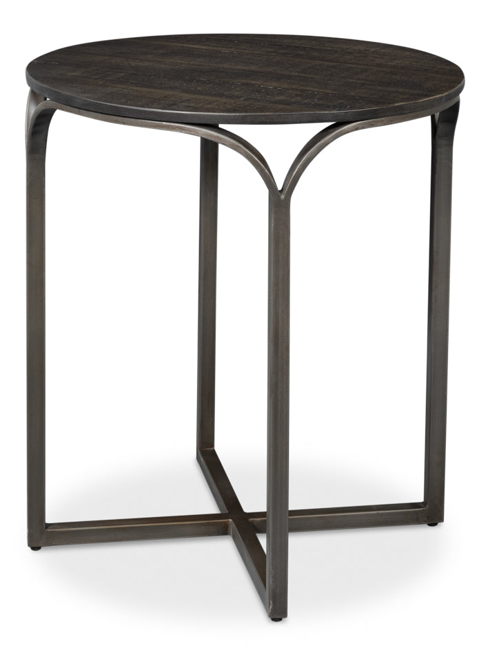 Jeromy Mango Wood and Metal Base Black Round End Table