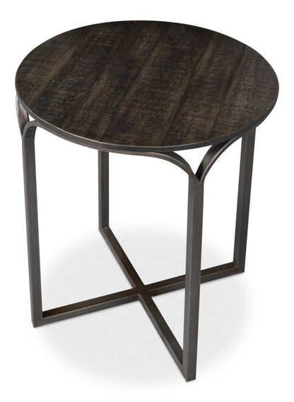 Jeromy Mango Wood and Metal Base Black Round End Table