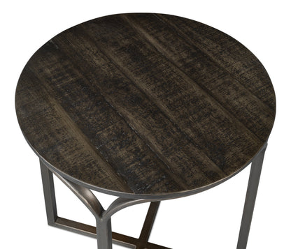 Jeromy Mango Wood and Metal Base Black Round End Table