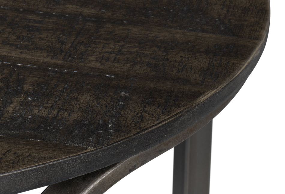 Jeromy Mango Wood and Metal Base Black Round End Table