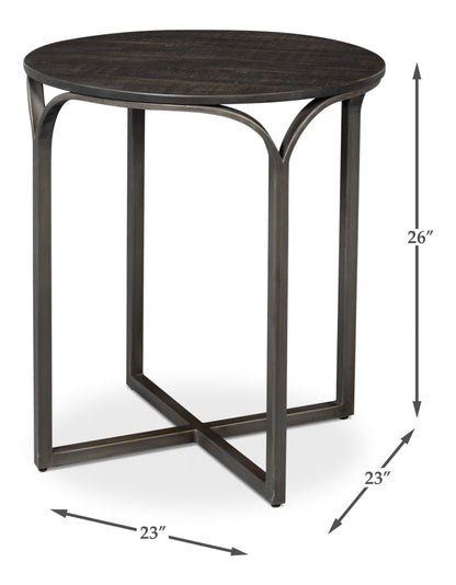 Jeromy Mango Wood and Metal Base Black Round End Table