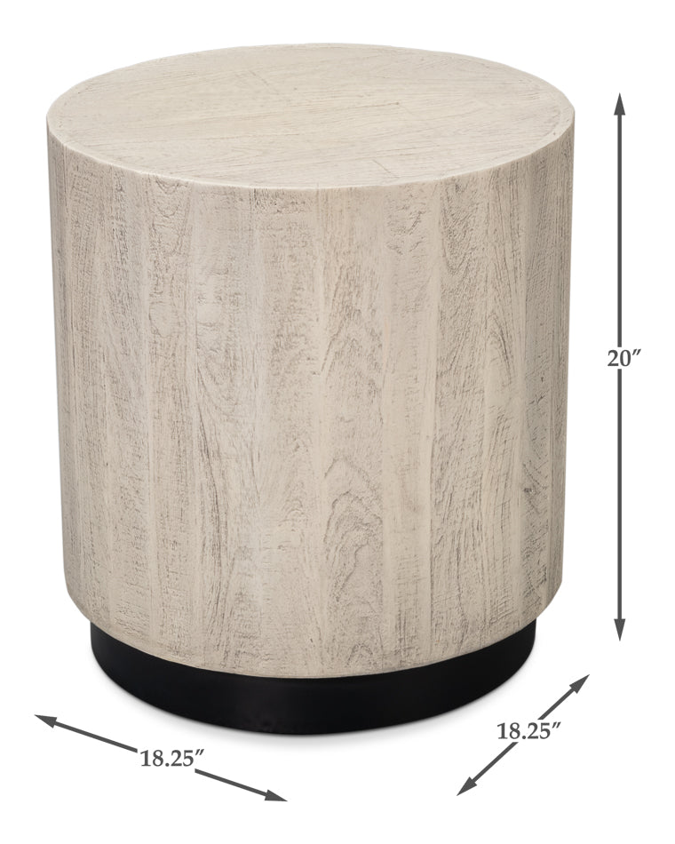 Stanford Mango Wood and Metal Off-White Round End Table