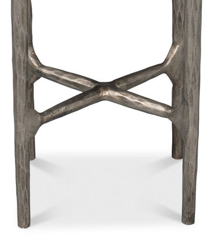 Derrick Iron and Marble Black Round End Table