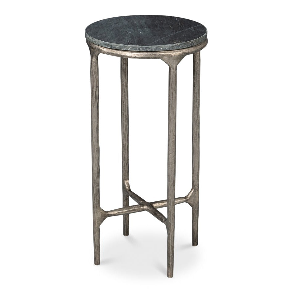 Derrick Iron and Marble Black Round End Table