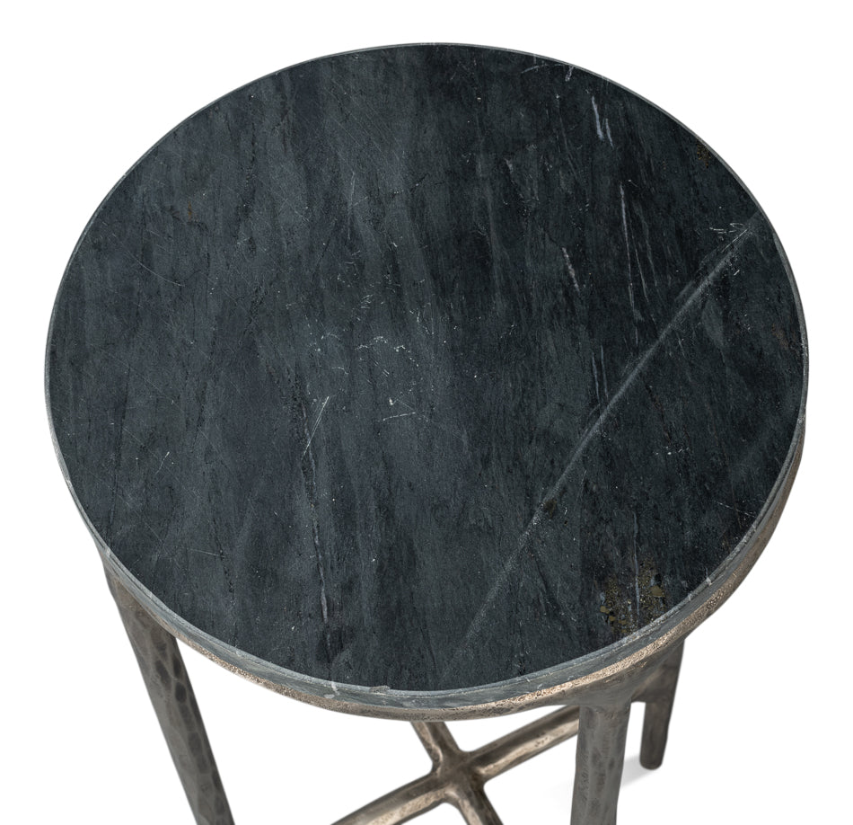 Derrick Iron and Marble Black Round End Table