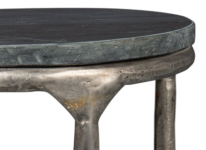 Derrick Iron and Marble Black Round End Table