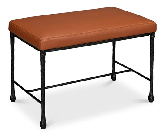 Kings Road Elegant Iron & Leather Design Bench