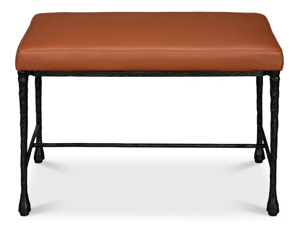 Kings Road Elegant Iron & Leather Design Bench