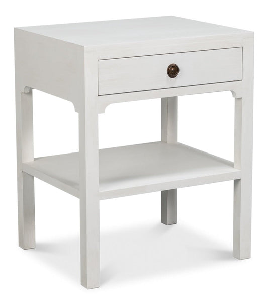 Windy Wood White Rectangular Side Table with Single Drawer