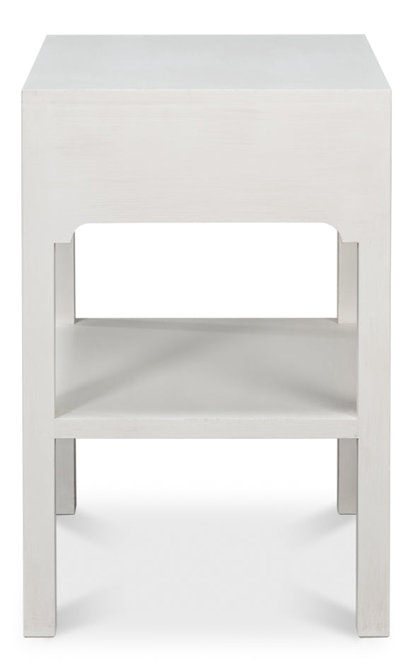 Windy Wood White Rectangular Side Table with Single Drawer