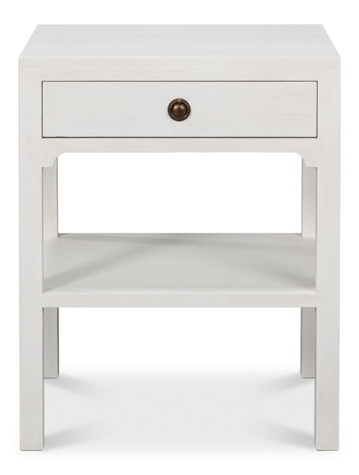 Windy Wood White Rectangular Side Table with Single Drawer