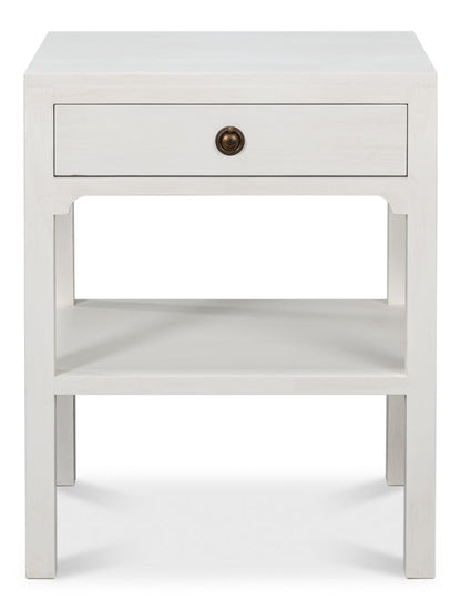 Windy Wood White Rectangular Side Table with Single Drawer