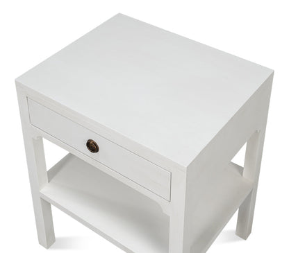 Windy Wood White Rectangular Side Table with Single Drawer