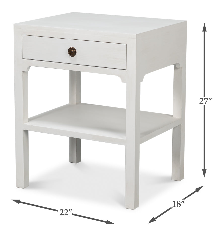 Windy Wood White Rectangular Side Table with Single Drawer