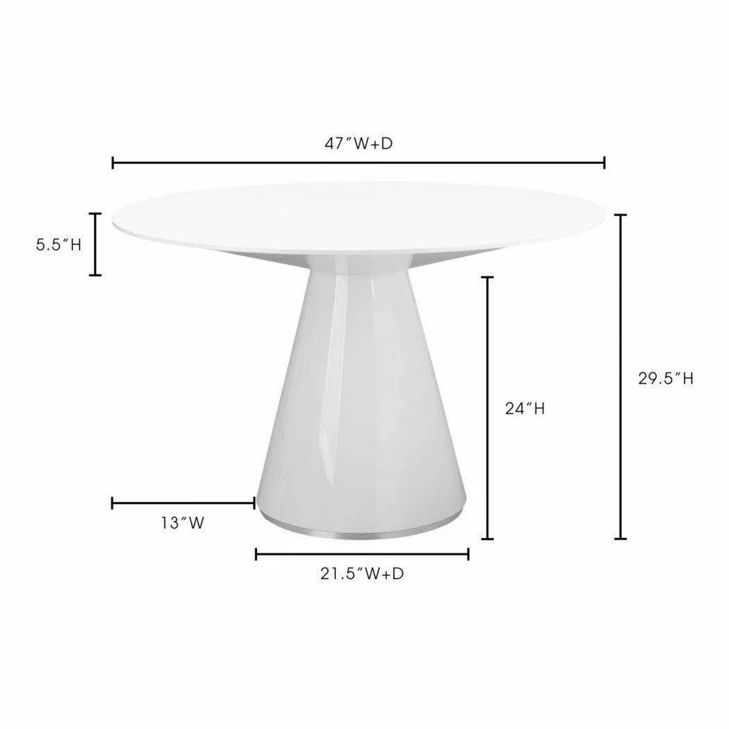 54" Contemporary High Gloss White Round Dining Table for 6 People Dining Tables LOOMLAN By Moe's Home