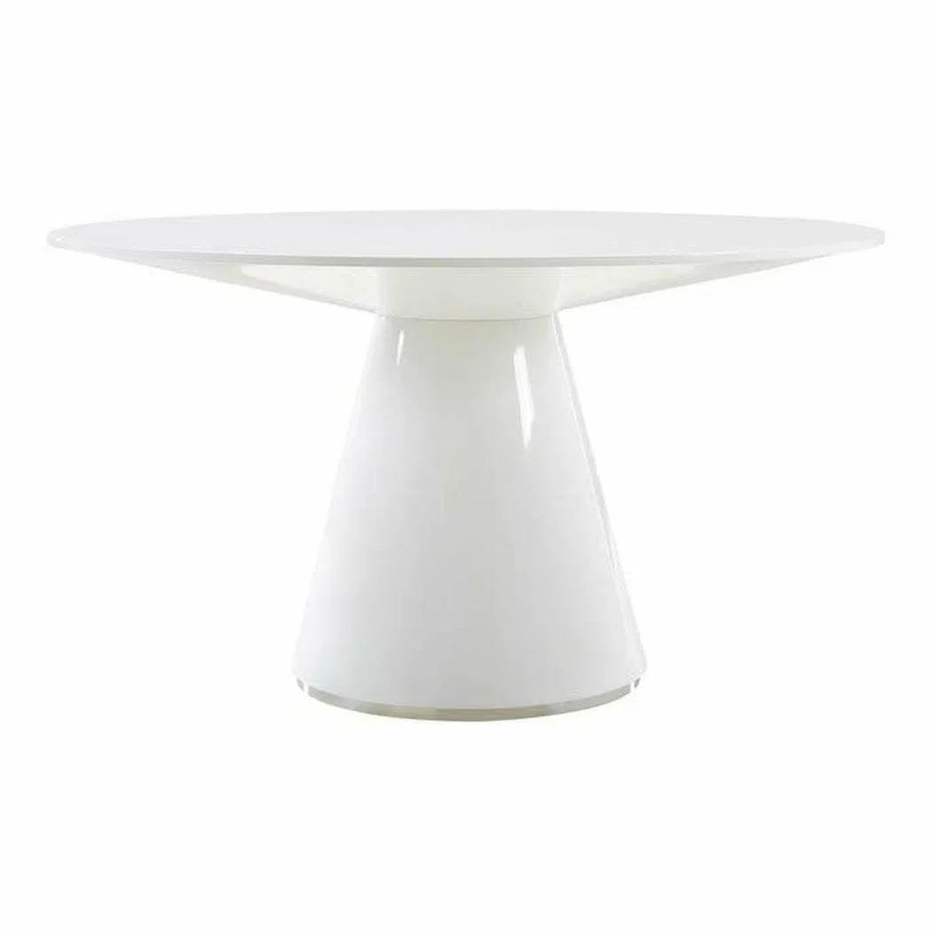 54" Contemporary High Gloss White Round Dining Table for 6 People Dining Tables LOOMLAN By Moe's Home