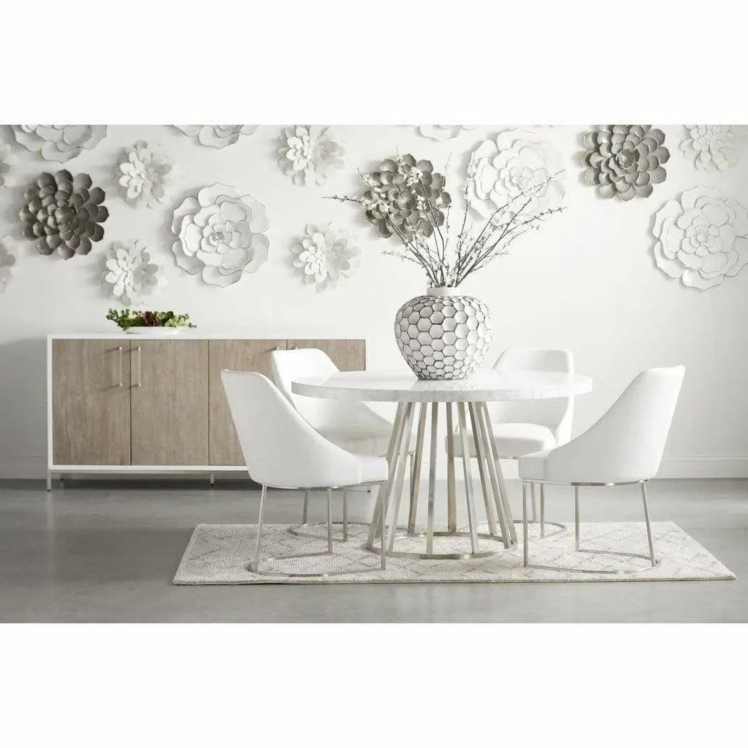 54" Italian Carrera White Marble Round Dining Table Top Dining Tables LOOMLAN By Essentials For Living