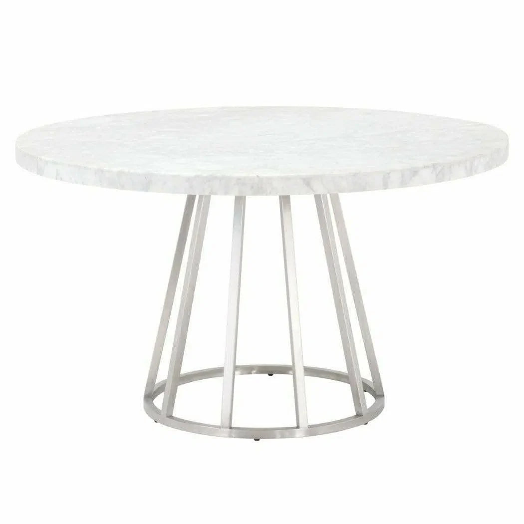 54" Italian Carrera White Marble Round Dining Table Top Dining Tables LOOMLAN By Essentials For Living