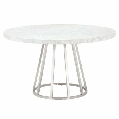 54" Italian Carrera White Marble Round Dining Table Top Dining Tables LOOMLAN By Essentials For Living