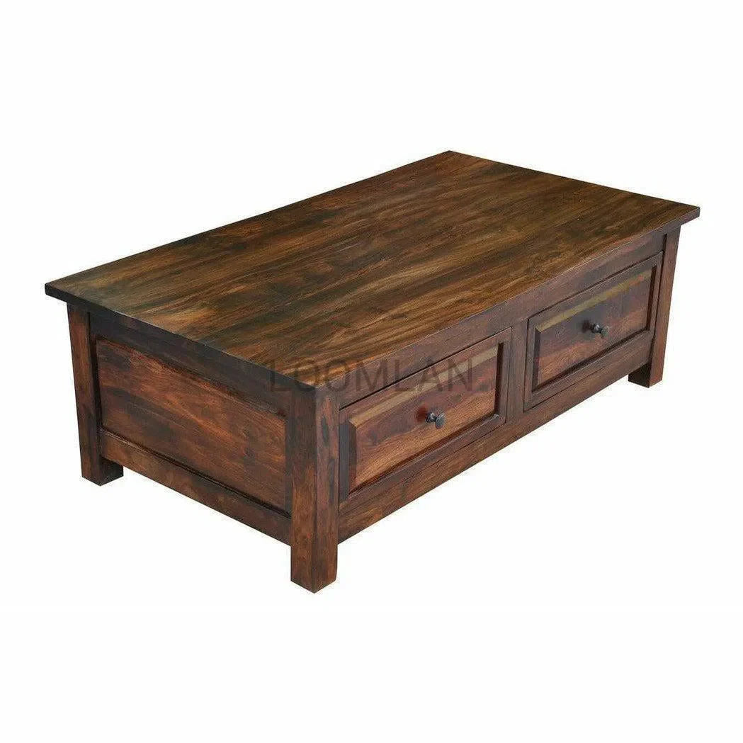 54" Rectangle Sheesham Wood 4 Drawer Storage Rustic Coffee Table Coffee Tables LOOMLAN By LOOMLAN