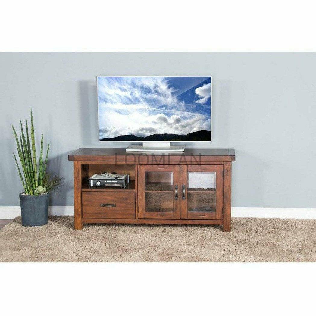 54" Rustic TV Stand Media Console Glass Doors Storage Drawers TV Stands & Media Centers Sideboards and Things By Sunny D