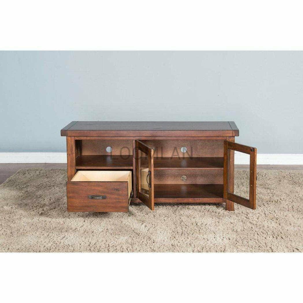 54" Rustic TV Stand Media Console Glass Doors Storage Drawers TV Stands & Media Centers Sideboards and Things By Sunny D