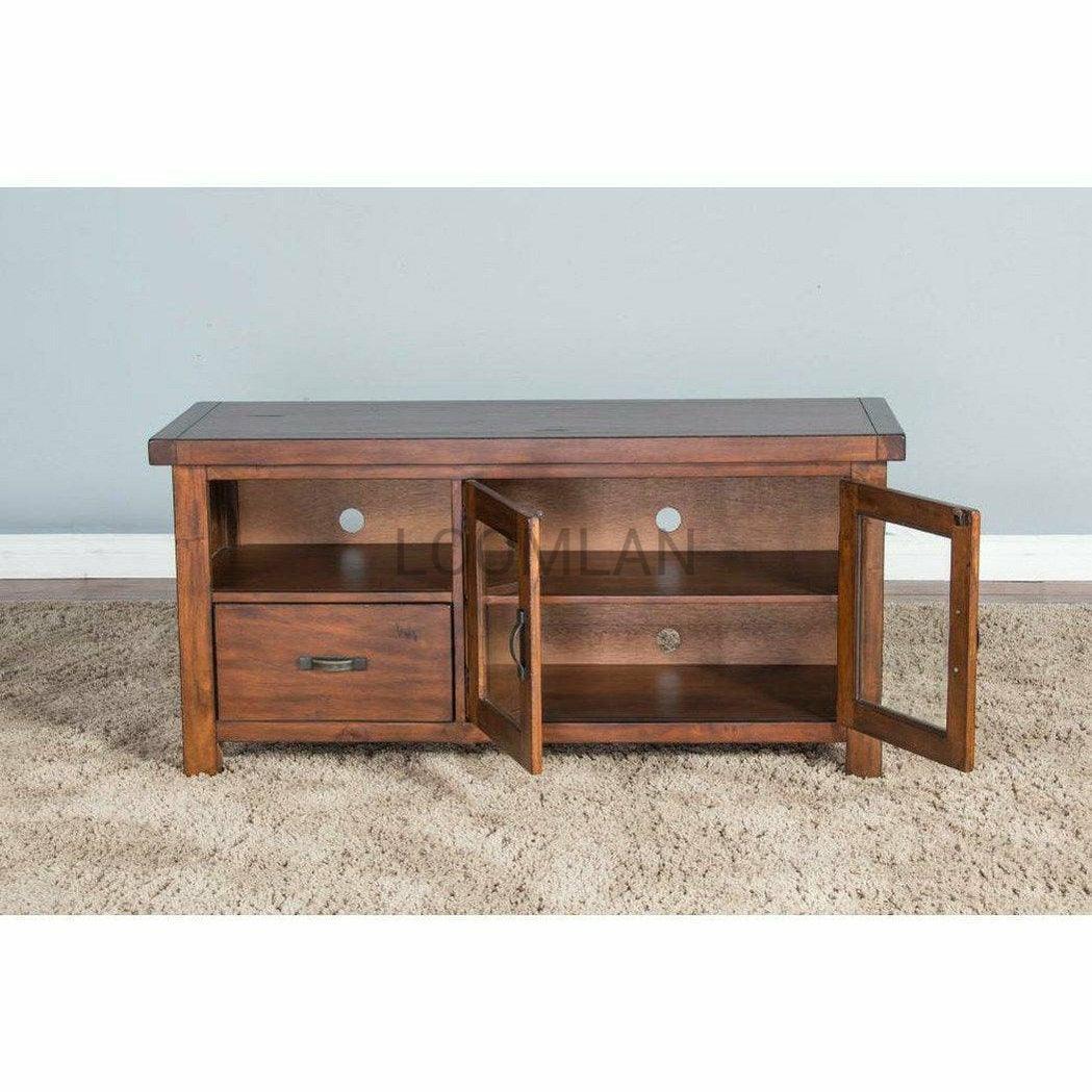 54" Rustic TV Stand Media Console Glass Doors Storage Drawers TV Stands & Media Centers Sideboards and Things By Sunny D