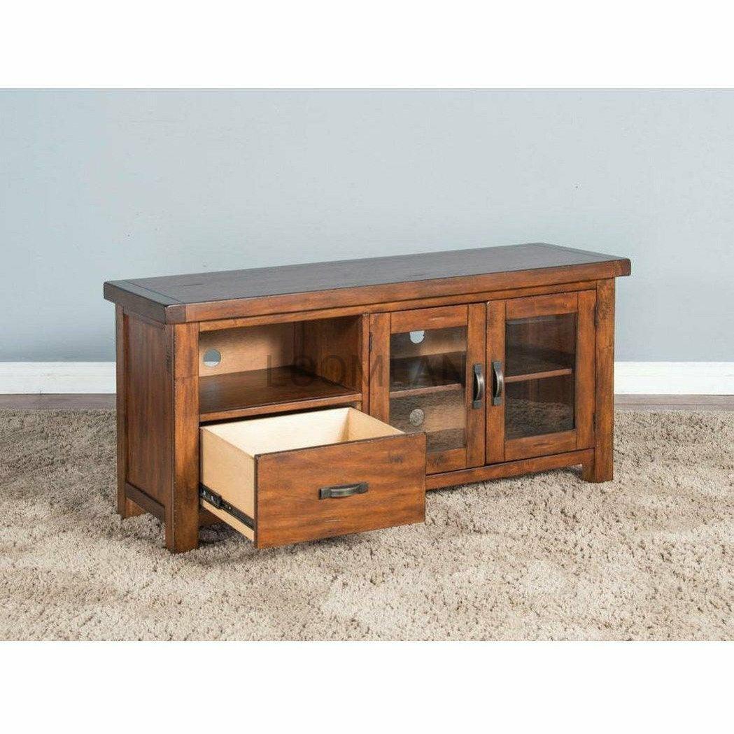 54" Rustic TV Stand Media Console Glass Doors Storage Drawers TV Stands & Media Centers Sideboards and Things By Sunny D