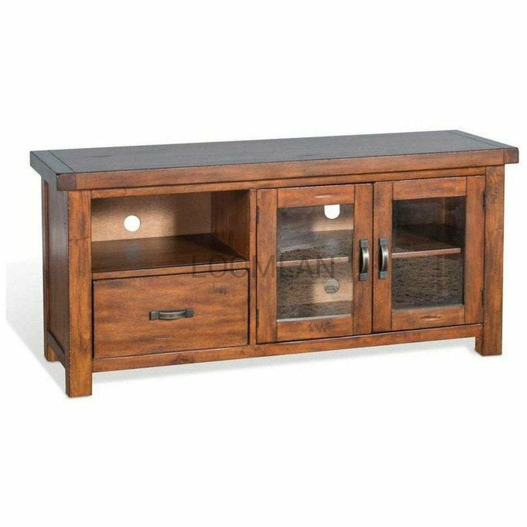 54" Rustic TV Stand Media Console Glass Doors Storage Drawers TV Stands & Media Centers Sideboards and Things By Sunny D