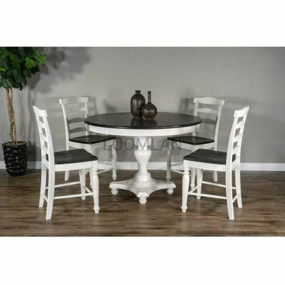 54" Wood White and Brown Round Dining Table Pedestal Base Dining Tables Sideboards and Things By Sunny D