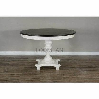 54" Wood White and Brown Round Dining Table Pedestal Base Dining Tables Sideboards and Things By Sunny D