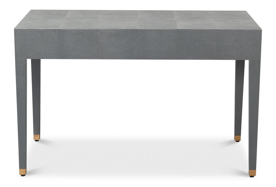 Gabriella Shagreen Leather and Wood Grey Rectangular Desk/Table