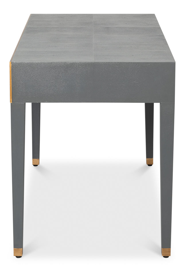 Gabriella Shagreen Leather and Wood Grey Rectangular Desk/Table