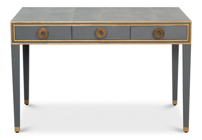 Gabriella Shagreen Leather and Wood Grey Rectangular Desk/Table