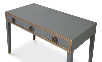 Gabriella Shagreen Leather and Wood Grey Rectangular Desk/Table