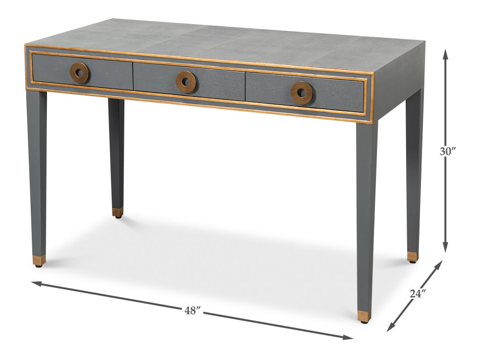 Gabriella Shagreen Leather and Wood Grey Rectangular Desk/Table