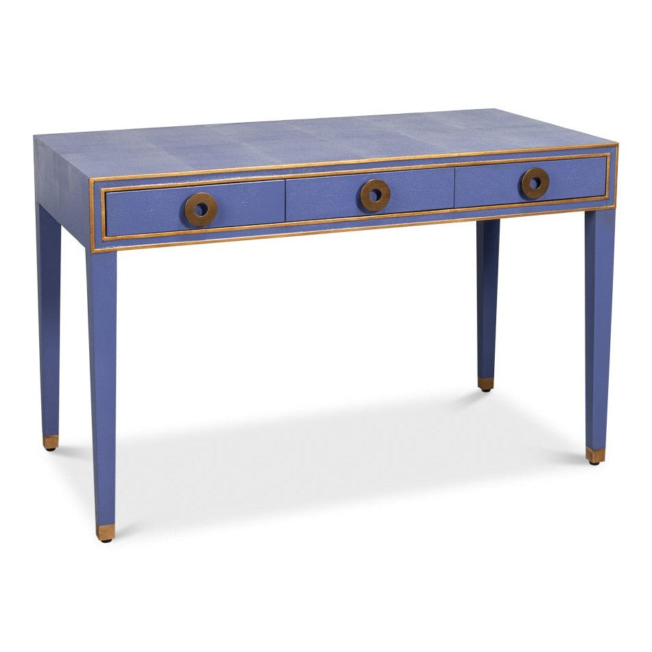 Gabriella Shagreen Leather and Wood Blue Rectangular Desk/Table