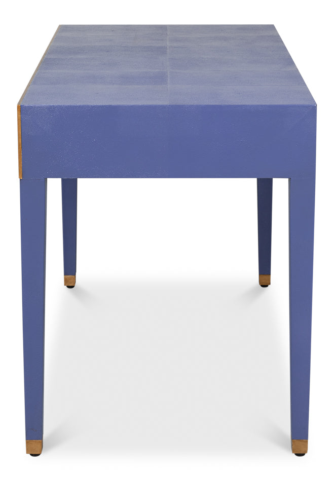 Gabriella Shagreen Leather and Wood Blue Rectangular Desk/Table