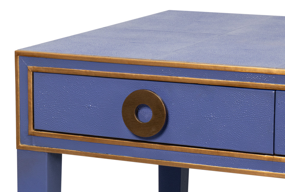 Gabriella Shagreen Leather and Wood Blue Rectangular Desk/Table