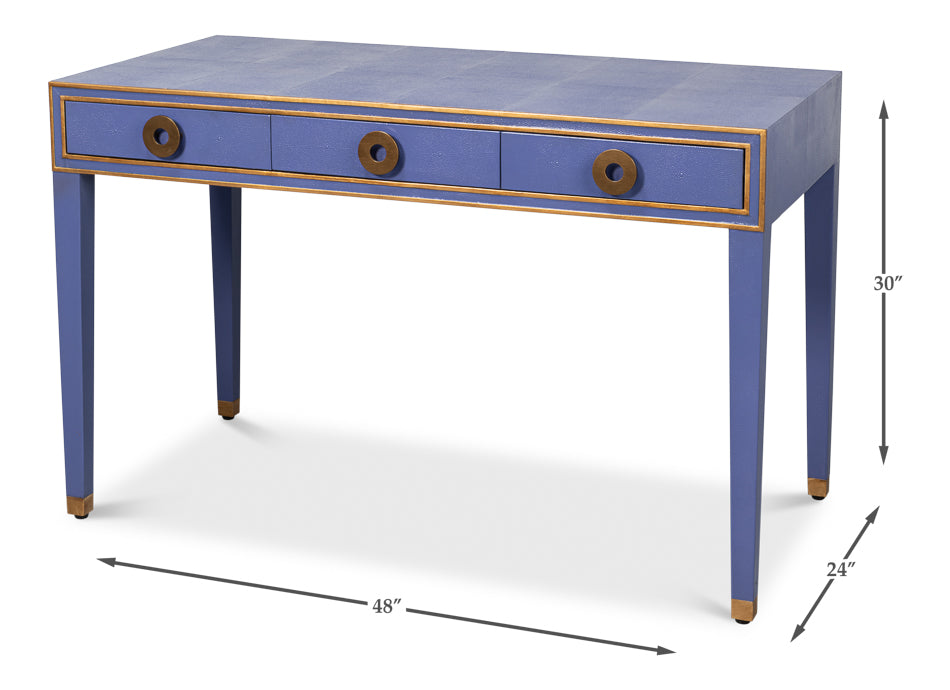 Gabriella Shagreen Leather and Wood Blue Rectangular Desk/Table