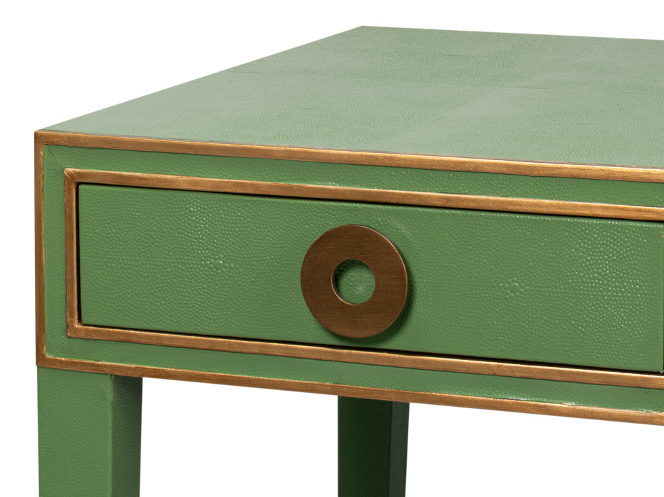 Gabriella Shagreen Leather and Wood Green Rectangular Desk/Table