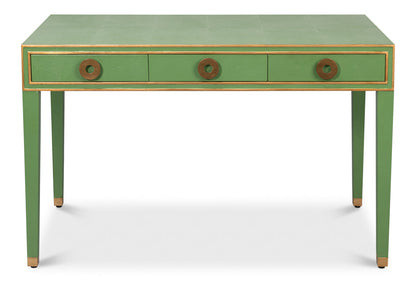 Gabriella Shagreen Leather and Wood Green Rectangular Desk/Table