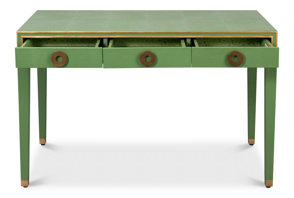 Gabriella Shagreen Leather and Wood Green Rectangular Desk/Table