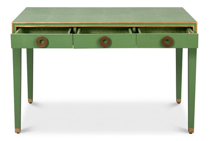 Gabriella Shagreen Leather and Wood Green Rectangular Desk/Table