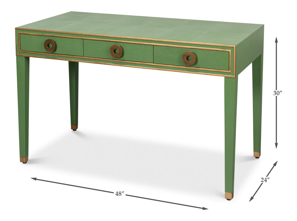 Gabriella Shagreen Leather and Wood Green Rectangular Desk/Table