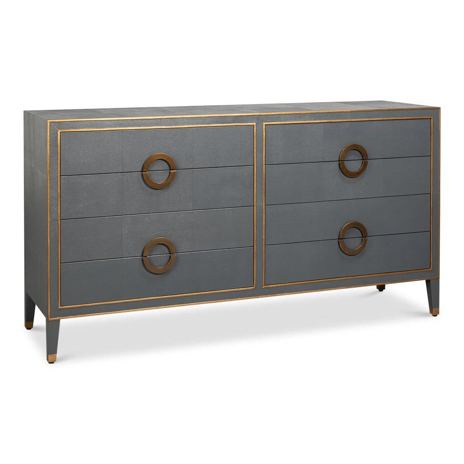 Gabriella Wood and Embossed Shagreen Leather Grey Chest Of Drawers