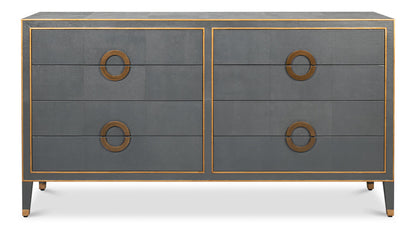 Gabriella Wood and Embossed Shagreen Leather Grey Chest Of Drawers