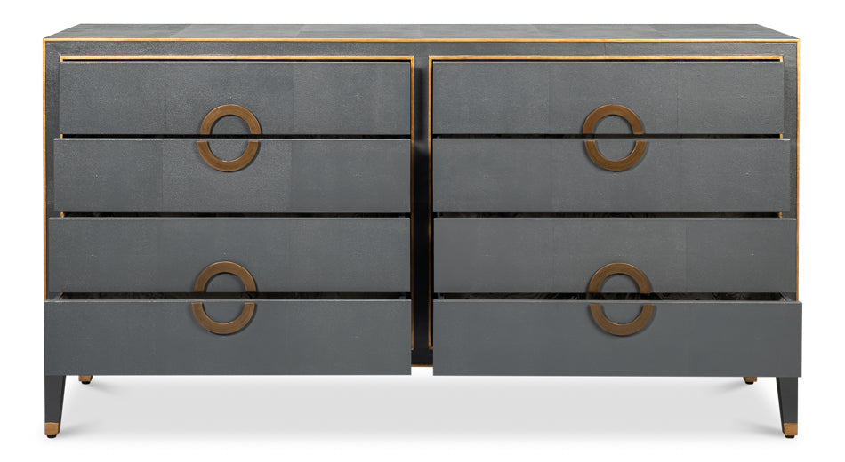 Gabriella Wood and Embossed Shagreen Leather Grey Chest Of Drawers